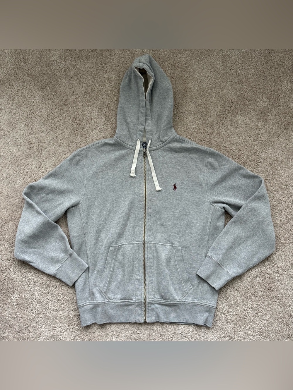 Polo Ralph Lauren Gray Full Zip Hoodie Sweatshirt Logo Men Sz Large